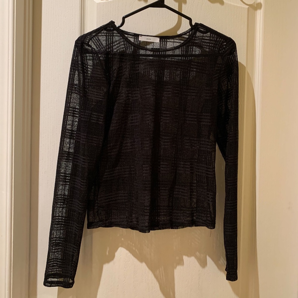 Black See Through Mesh Gingham Top/ Size S